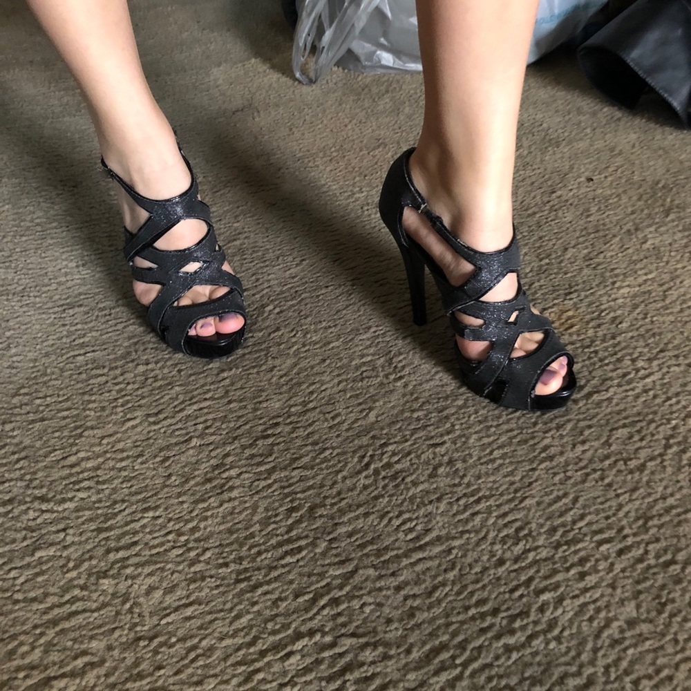 Womens black sparkly heels